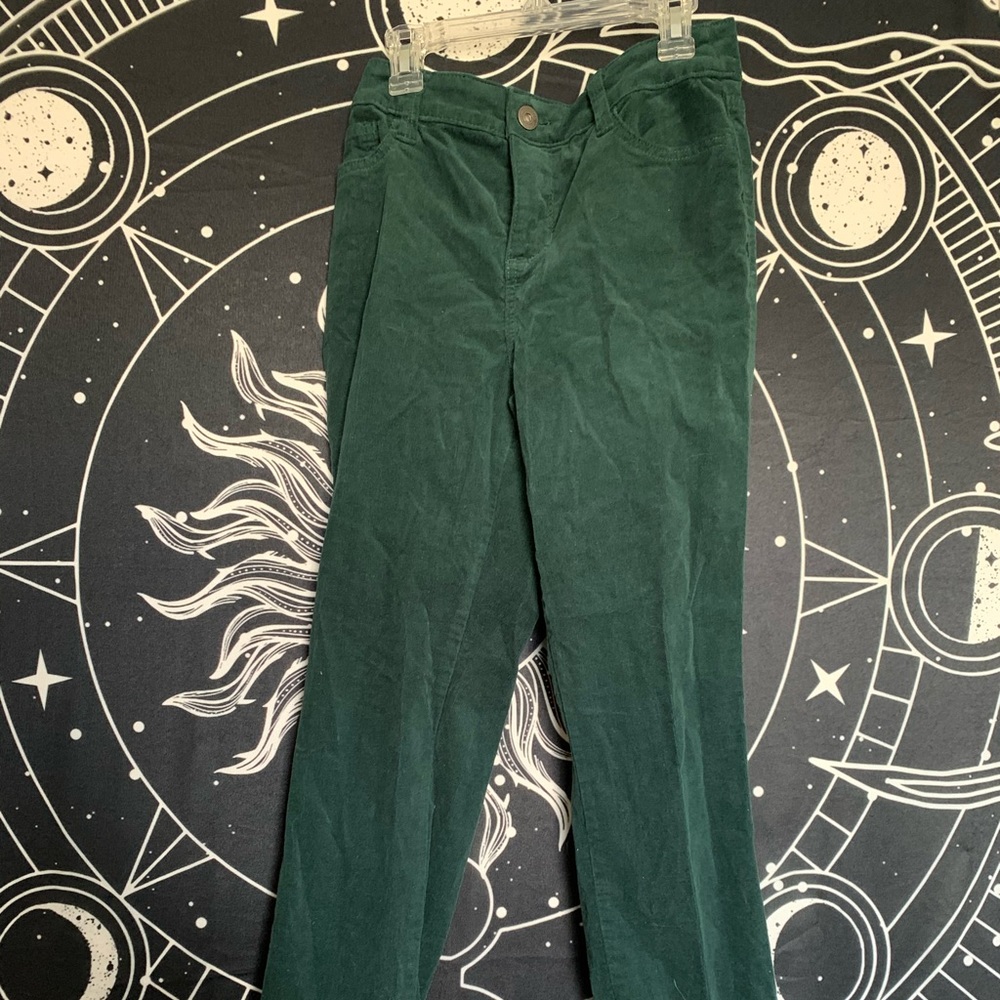 Dark Green Corduroy Straight Leg Pants